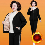 Naiste s&uuml;gis- ja talveriided Vabaaja polsterdatud soe &uuml;likond Keskealiste ja eakate lihtne kapuutsiga jakk + p&uuml;ksid Kaheosaline komplekt 2XL must