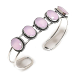 Natural Pink Chalcedony Gemstone 925 Sterling Silver Cuff Bangle Adjustable p3v12