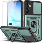 Coque de Protection - BOOLING - Samsung Galaxy A17 4G/5G - avec Anneau au Dos - Vert Nuit - 2 Vitres