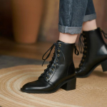 Moodsad Uued S&uuml;gis/Talvised Split Nahast Naiste Saapad &Uuml;mara Ninaga Paksude Kontsadega Saapad Naistele L&uuml;hikesed Saapad Zapatos Mujer Pitsi K&otilde;rged Kontsad 34