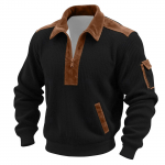 Meeste &uuml;hev&auml;rviline velvetist lukuga kaelusega pikkade varrukatega topp meeste vabaaja rev&auml;&auml;rkrae topp XXXL must