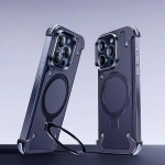 Luksuslik ehtsast nahast Magsafe magnetiline juhtmevaba laadimiskarp iPhone 17 16 15 14 13 Pro Max jaoks, 360&deg; p&ouml;&ouml;ratav r&otilde;ngashoidik, p&otilde;rutuskindel kate For iPhone 15 Pro Max tumesinine v&auml;rv