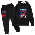 S&uuml;gis Talv Poppy Playtime Huggy Wuggy Tegelasega Tr&uuml;kitud Kapuutsiga Dressipluusid Sweatpants Komplektid Vabaaja Soojad Spordi Pikkade Varrukatega P&uuml;ksid Laste Poiste R&otilde;ivakomplektid 130 black