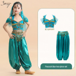 Huayu Laste Printsess Jasmine Bollywoodi Tantsukost&uuml;&uuml;m &ndash; K&otilde;hutantsu Komplekt Laiade P&uuml;kstega Extra Large