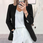 Naiste velvetist bleiser, slim fit, avatud esiosaga jakk, elegantne vabaaja kontorir&otilde;ivas, stiilne mantel 2XL must