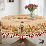 1 t&uuml;kk retro maamaja kanateemalise prindiga laudlina, maamaja, kana, ruuduline raamimusterdisain, sobib p&uuml;hadepidudeks, Gar Round (152)Cm