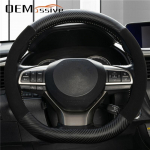 Universal 15 Inch D Shape Flat Bottom Suede Steering Wheel Cover Black Leather Wrap w/ Good Grip for Car Truck SUV
