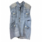Naiste Dekoratiivne L&auml;ikiv Denim Vest Suur Suurus Denim Vest 2XL sinine