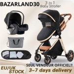 BAZARLAND30.Poussette 3 en 1 B&eacute;b&eacute; Combin&eacute;e Si&egrave;ge-Auto Nacelle Trio R&eacute;versible R&eacute;glable Haute Qualit&eacute; Roues increvables .NOIR must