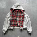 FlowStreet Uus kahek&uuml;ljelise kapuutsiga pusa K&otilde;rge kvaliteediga Luksuslik disainerriietus Kapuutsiga pusa ruudulise voodriga Dressipluus Streetwear S