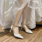 Prantsuse Pruudi Pulmasussid Uus Disain &Otilde;&otilde;nes K&otilde;rged Kontsad P&auml;rlikett Vibu Sandaalid Pruudile 32