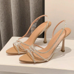 Naiste Suvised Strassidega Slingback Kingad Kontoridaam L&auml;bipaistvad Kontsadega Sandaalid Elegantsed Terava Ninaga Naiste Seksikad K&otilde;rged Kontsad 34EU/CN35 aprikoosi