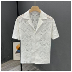Meeste S&auml;rk Uus L&uuml;hikeste Varrukatega Suvine &Otilde;huke Vabaaja Retro Hingav L&auml;bipaistev Pitsi Pealosa Elegantne Hombre Moodne M
