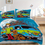 3 tk Scooby Doo Mystery Machine seiklus tekikottide komplekt - Pehme ja mugav magamistoa, k&uuml;lalistetoa ja &uuml;hiselamu sisustus Voodipesukomplekt 1 tekikott + 2 padjap&uuml;&uuml;ri 135x200cm