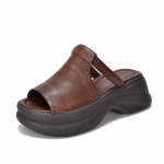 Johnature Ehtne Nahk Retro Paksude Taldadega Avatud Varba V&auml;litingimustes Sandaalid Mitmek&uuml;lgsed Naiste Slip-on Kingad 35 kohv