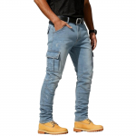 Meeste Kitsa L&otilde;ikega Cargo teksap&uuml;ksid Mitme Taskuga Veniv Denim P&uuml;ksid Vabaaja Utility Disain Kitsenev S&auml;&auml;reosa XXL