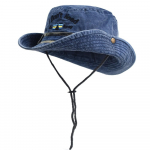 Tuulekindel Vintage Pesitud Denim M&uuml;ts Lai &Auml;&auml;r P&auml;ikesekaitse Kalurim&uuml;tsid Kirjaga Tikand Pingutusn&ouml;&ouml;r Reguleeritav sinine