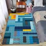 V&auml;rviline geomeetrilise disainiga plokkmustriga vaip sinise ja kollase v&auml;rviga, sobib kasutamiseks libisemisvastasena elutoa, magamistoa ja diivanite jaoks 100x120cm( 39x47in )