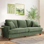 Suur 3-kohaline diivan rohelises sametis, Skandinaavia diivan 3 padjaga ja 2 dekoratiivpadjaga elutuppa, 220x76x84 cm