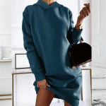 Naiste vabaaja vaba taskuga minikleit s&uuml;gisene kapuutsiga pikkade varrukatega soliidne kleit talveriided Vestidos Femininos elegantne 30032 XS sinine