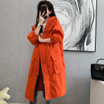Naiste lai s&uuml;gisene trenchcoat kapuutsiga, vabaaja, sirge, elegantne, &scaron;ikk, taskutega, lukuga S oranž