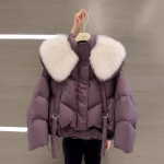 Moodne karusnahast kaelarihm, talvine naiste valge jakk Naiste vintage l&uuml;hike soe mantel Parka &uuml;ler&otilde;ivad M beige