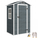 Seadmete maja 1,1 m&sup2; T&ouml;&ouml;riistakuur puiduimitatsiooniga akna, viilkatuse, ventilatsiooni, p&otilde;randaluku ja kinnastega Hall 128 x 104 x 196 cm hall