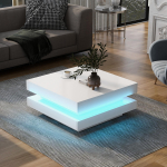Ruudukujuline kohvilaud valge - kaasaegne tehnoloogiline stiil, Bluetooth LED-riba, 70x70x36 cm, Max. Koormus 45 kg 70 x 70 x 36 cm valge