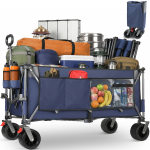 XXXL 300L 250KG Kandev&otilde;ime, 130cm Pikendatav Kokkupandav K&auml;ru &Uuml;lilaiade 17x10 cm Maastikuratastega, Patenteeritud 4-suunaline Kiirpaigaldus Transportk&auml;rud, Sinine 130 x 65.5 x 116.8 cm