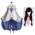 M&auml;ng Columbina Cosplay Kost&uuml;&uuml;m T&auml;iskomplekt, Naiste Valge-Sinine Fantaasia Pikk Kleit Komplekt Must-Punase Gradatsiooniga Parukaga Halloweeni Comic‑Coni jaoks S valge