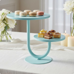 Kahekordne koogialus pitsi kullatud servaga stabiilse alusega magustoidu esitluskomplekt pulmade stiilis Blue Style B