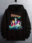 Futurama Multifilmi Graafiline kapuutsiga pusa - 100% Pol&uuml;ester Paks Soe Pullover-dressipluus Futurama tegelaste Prindiga XXXL black