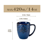 MALACASA GISELLE 4/8 TK Portselanist Tassikomplektid 14 Oz Retro Reljeefne Kohvitassikomplektid Keraamilised Kruusikomplektid Piima/Cappuccino jaoks Kaks Valikut 4PCS sinine
