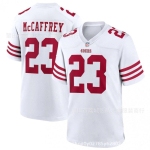 Meeste NFL San Francisco 49ers Christian McCaffrey 23 Jalgpallivorm Puuvillane Performance T-s&auml;rk F&auml;nnitooted Vabaaja Spordiriided XXXL white