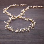 Fake Pearl Crystal Pulma Juuksed Vine Crystal Pruudi aksessuaarid Diamante peapael Uus 35cm kuld