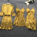 Suvine uus 4 tk komplekt naiste pidžaama plekk kvaliteetse pitsiga seksikas magamisriided rinnakorviga pidžaama M kollane