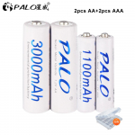 PALO AA 1,2 V 3000 mAh + AAA 1,2 V 1100 mAh ni-mh laetav aku mikrofoni kaamera taskulampi jaoks 2+2pcs
