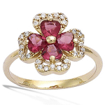 Kullatud 'Clover' kuldne rubiinr&otilde;ngas - 13x13 mm 58 kuld