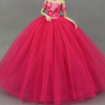 Kuum roosa v&auml;ike kleit, pulmakleidid Barbie nukule, riided ja loorid, printsessi &otilde;htupidu, riided Barbie nukule 1/6 roosa