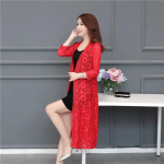 Pitsist kardigan keskmise pikkusega suvine v&otilde;rgust r&auml;tik lahtise &uuml;le p&otilde;lve ulatuva p&auml;ikesekaitseriietusega naiste jope s&auml;rk XXXXL punane