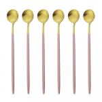 6 tk v&auml;rvilised pika varrega s&ouml;&ouml;giriistad, matt roostevabast terasest lusikas, poleeritud segav jook j&auml;&auml;tis magustoit teelusikas s&ouml;&ouml;gin&otilde;ude komplekt kuld/roosa
