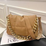 Yogodlns Soft Space polsterdatud &otilde;lakott naistele Moodne nahast messenger kott paksud ketid Crossbody kott Trendikas ruuduline k&auml;ekott 32*11*21cm khaki