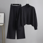 S&uuml;gistalvine p&otilde;hjuslik silmkoeline pullover &uuml;likond, naiste avar kampsun, laia s&auml;&auml;rega p&uuml;ksid, kaheosaline komplekt OneSize must