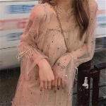 Kevadsuvi elegantsed naiste O-kaelusega t&auml;hed litritega v&otilde;rk, l&auml;ikiv haldjas kleit Naiste elegantne Bling marli printsessi puhvis kleidid M