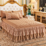 Avaleht Magamistoa Printsessi pitsist tepitud voodikate voodikate Pol&uuml;ester puuvillane luksuslik voodikate Seelikud pitsvoodi seelikuvoodrid paksendatud seelikulina 150*200cm 1pc kaamel