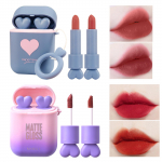 Hengfang 2Set/Lot k&otilde;rvaklapid Love Icon Double Tube Mittenakkuv Cup Kauakestev Veekindel huulepulk Matte K&otilde;rvaklapi Kuju Huulepulk Alasti Punased Huuled Meik