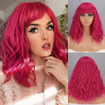 MERISIHAIR l&uuml;hike bob laineline parukas tukkidega Roosipunane Naiste Moodne &otilde;lgadepikkus Naturaalne laineline s&uuml;nteetilisest kiust parukas Cosplay 30 cm