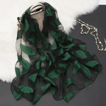 Kevad-suvi uus p&auml;ikesekaitsekreem siidist sall L&otilde;igatud lilledega sall Rose Jacquard sall Silk Organza Leaves-Green