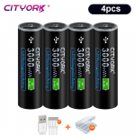 1,5 V AA USB taaslaetav liitium-ioonaku 3000 mWh USB laadimine AA patareid MP3-m&auml;ngija m&auml;nguasjade jaoks. Termomeetri kaugjuhtimispult + kaabel