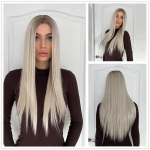 BLONDE UNICORN Pikk s&uuml;nteetiline sirge Ombre Platinum Lace Part parukas naistele Cosplay k&otilde;rge tihedusega juustele kuumakindel
